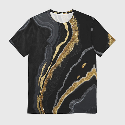Мужская футболка Узоры черного мрамора с золотом / 3D-принт – фото 1