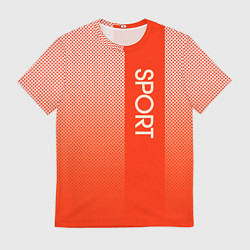 Мужская футболка Sport красно-оранжевый с вертикальной полосой