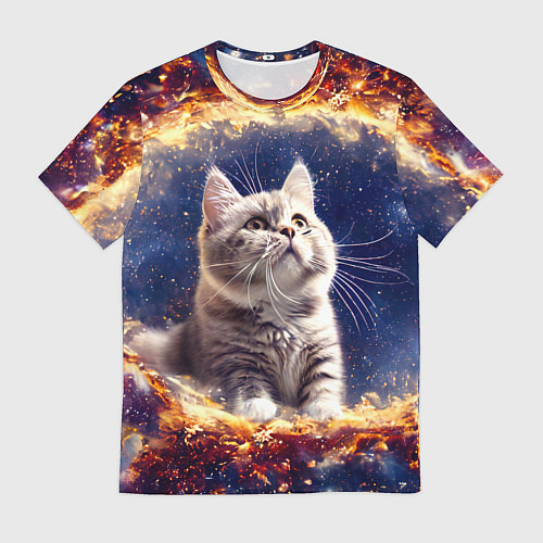 Мужская футболка Кошка шиншилла в космосе / 3D-принт – фото 1