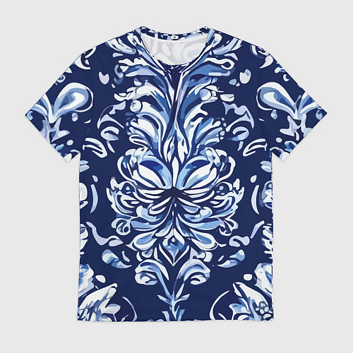 Мужская футболка Гжель русский орнамент королевский синий / 3D-принт – фото 1