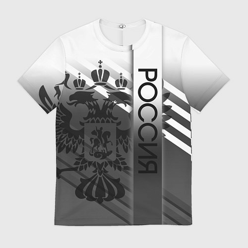 Мужская футболка Россия герб и полосы серый / 3D-принт – фото 1