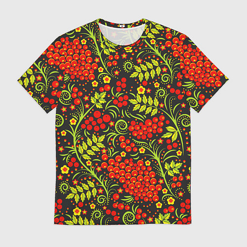 Мужская футболка Красная рябина хохлома / 3D-принт – фото 1