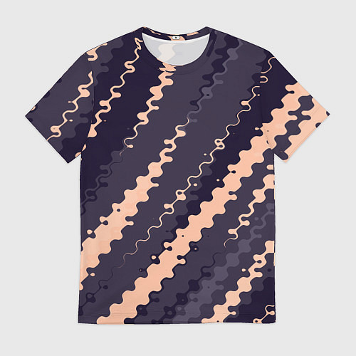 Мужская футболка Фиолетовый с бежевым искажённые полосы / 3D-принт – фото 1