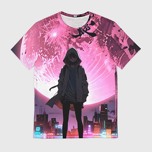 Мужская футболка Аниме и розовая луна / 3D-принт – фото 1