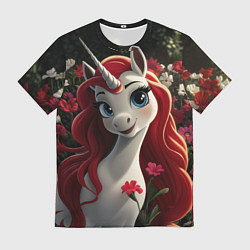 Футболка мужская Единорожка с рыжими волосами, цвет: 3D-принт