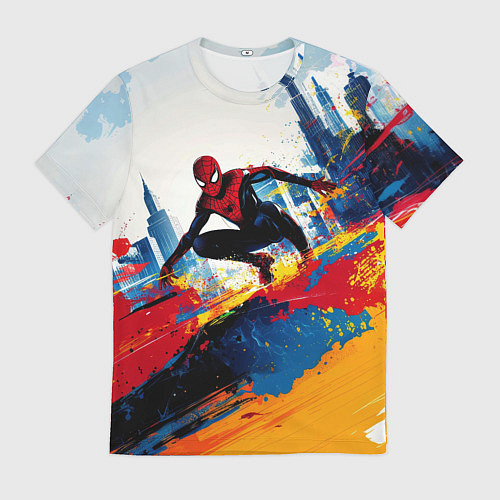 Мужская футболка Человек - паук и пролитая краска / 3D-принт – фото 1