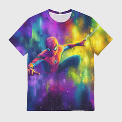 Футболка мужская Человек - паук радужные краски, цвет: 3D-принт