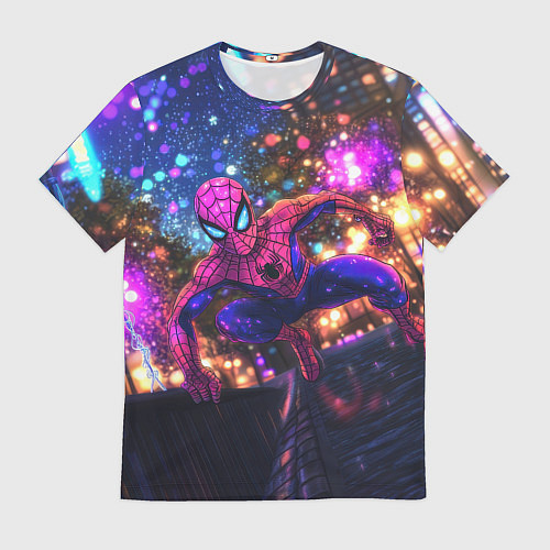 Мужская футболка Человек-паук и фиолетовый свет / 3D-принт – фото 1