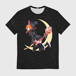 Футболка мужская Ведьма с яблоком летит на метле, цвет: 3D-принт