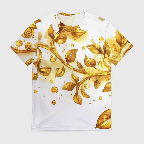Мужская футболка Золотые листья на белом / 3D-принт – фото 1