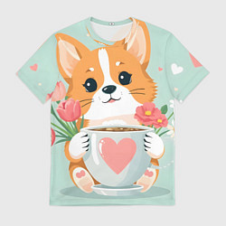 Футболка мужская Корги с поздравлениями - 8 марта, цвет: 3D-принт