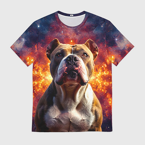 Мужская футболка Американский булль в космосе / 3D-принт – фото 1