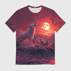 Футболка мужская Белый волк воет на луну, цвет: 3D-принт