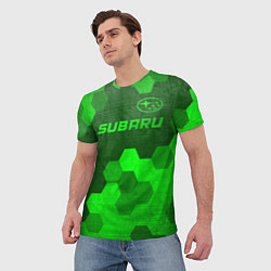 Футболка мужская Subaru - green gradient посередине, цвет: 3D-принт — фото 2