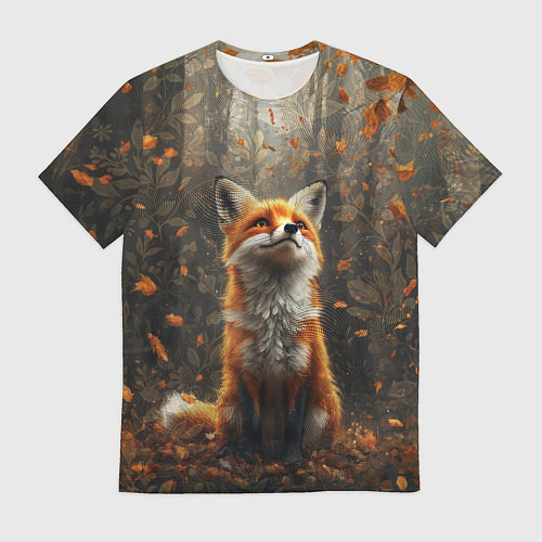 Мужская футболка Довольный лис в лесной чаще / 3D-принт – фото 1