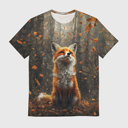 Мужская футболка Довольный лис в лесной чаще