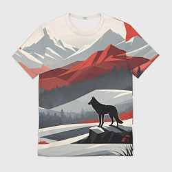 Мужская футболка Лиса и красные горы