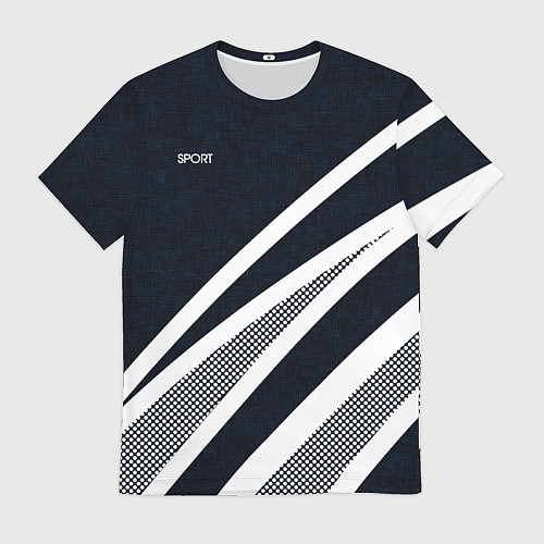 Мужская футболка Sport тёмно-синий с полосами / 3D-принт – фото 1
