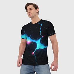 Футболка мужская Голубой разлом в черной текстуре, цвет: 3D-принт — фото 2