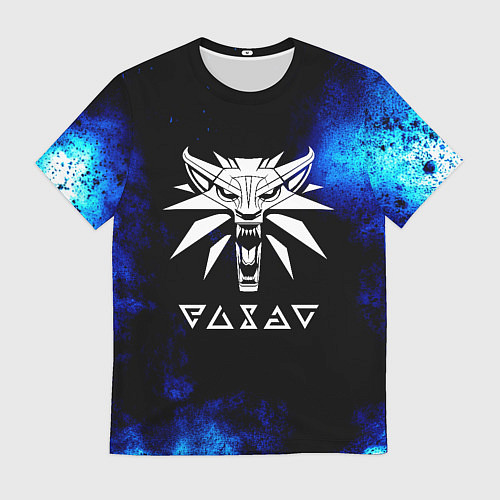 Мужская футболка Ведьмак лого синие краски / 3D-принт – фото 1