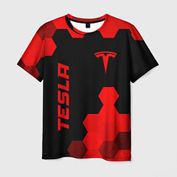 Мужская футболка Tesla - red gradient вертикально