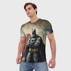 Футболка мужская Бэтмен на фоне стены, цвет: 3D-принт — фото 2