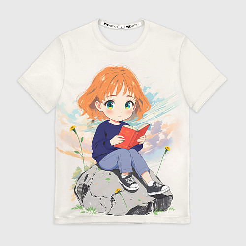 Мужская футболка Аниме девушка и книга / 3D-принт – фото 1