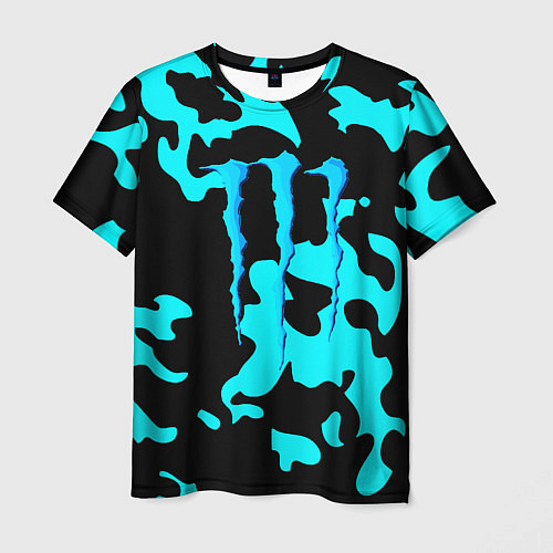 Мужская футболка Monster energy камуфляж голубой / 3D-принт – фото 1