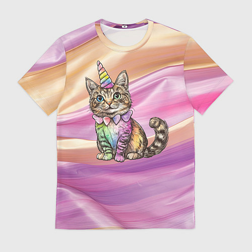 Мужская футболка Котенок в костюме единорога / 3D-принт – фото 1