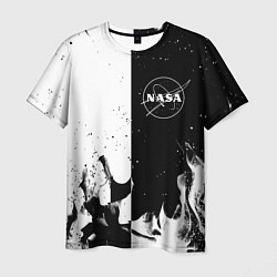 Мужская футболка Nasa черно белый огонь