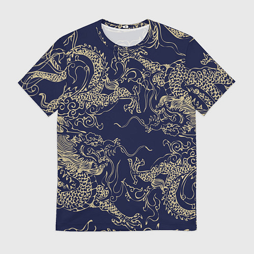 Мужская футболка Золотые драконы на синем / 3D-принт – фото 1