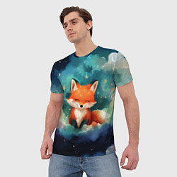 Футболка мужская Лисенок на облаках, цвет: 3D-принт — фото 2