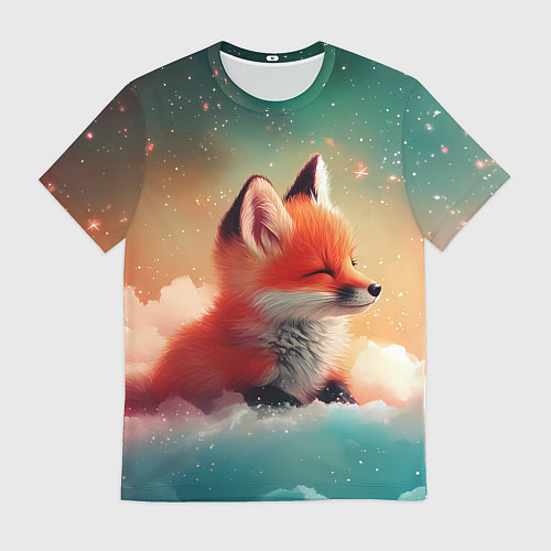 Мужская футболка Милый лисенок спит на облаке / 3D-принт – фото 1