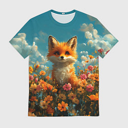 Футболка мужская Лисица в цветочном поле, цвет: 3D-принт