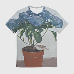 Мужская футболка Спящий воробушек на гортензии