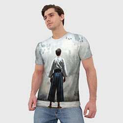 Футболка мужская Боец айкидо на сером, цвет: 3D-принт — фото 2