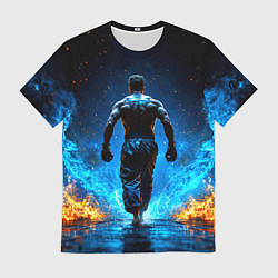 Футболка мужская Боец крав-мага в синем пламени, цвет: 3D-принт