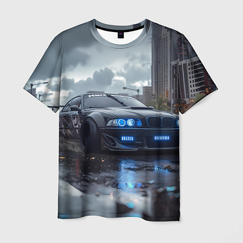Мужская футболка BMW синие фары дождливая погода / 3D-принт – фото 1