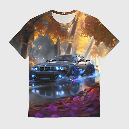 Мужская футболка BMW синие неоновые фары / 3D-принт – фото 1