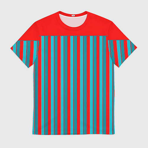 Мужская футболка Красно синий комбинированный узор с полосами / 3D-принт – фото 1