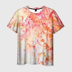 Мужская футболка Абстракция - splashes of pink and red paint on whi