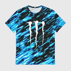 Мужская футболка Monster energy штрихи голубых неоновых красок