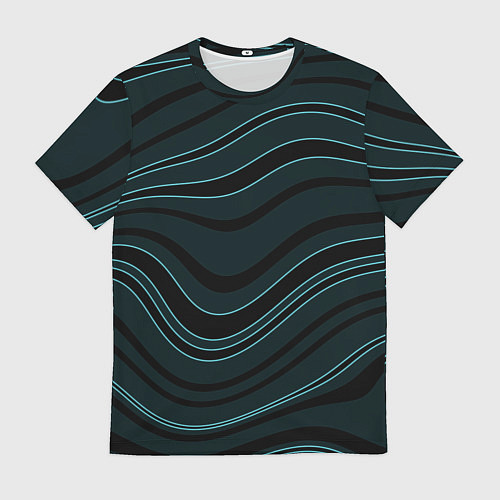 Мужская футболка Тёмный синий волнистые полосы / 3D-принт – фото 1