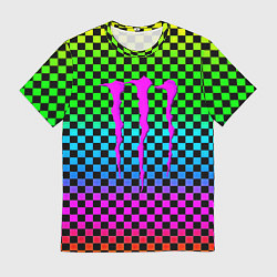 Мужская футболка Monster energy неоновая клетка
