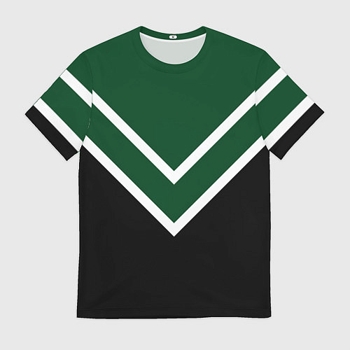 Мужская футболка Зелёный с чёрным и белые полосы / 3D-принт – фото 1