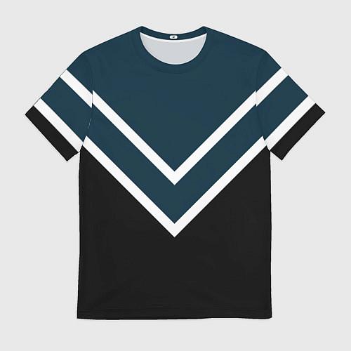 Мужская футболка Синий с чёрным и белые полосы / 3D-принт – фото 1