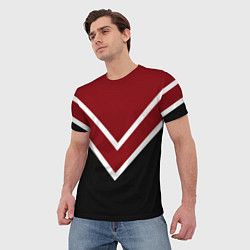 Футболка мужская Красный с чёрным и белые полосы, цвет: 3D-принт — фото 2