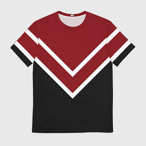 Мужская футболка Красный с чёрным и белые полосы / 3D-принт – фото 1