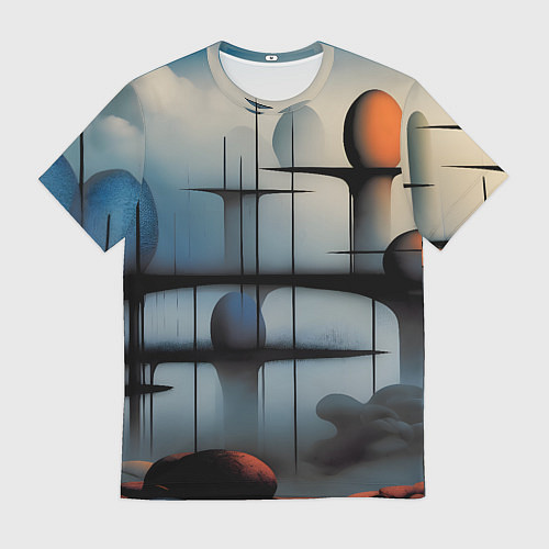 Мужская футболка Архитектурная абстракция в тумане / 3D-принт – фото 1