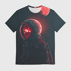 Мужская футболка Череп космонавта в красном свете